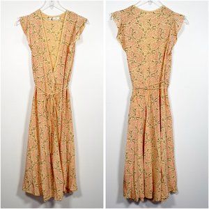 Katayone Adeli 100% Silk Yellow Micro Floral Print Midi Wrap Dress 8